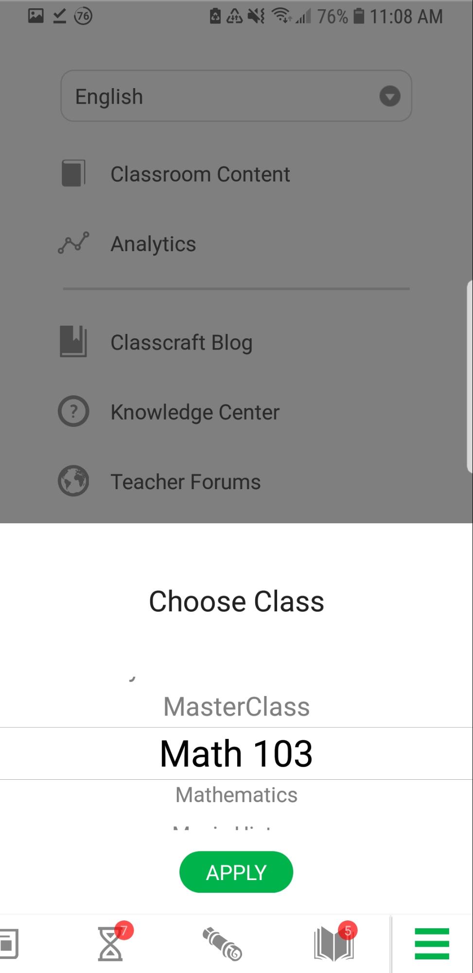 Class switch on mobile