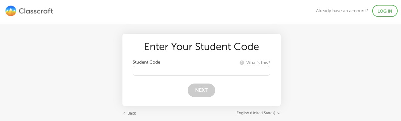 Student code sign up page